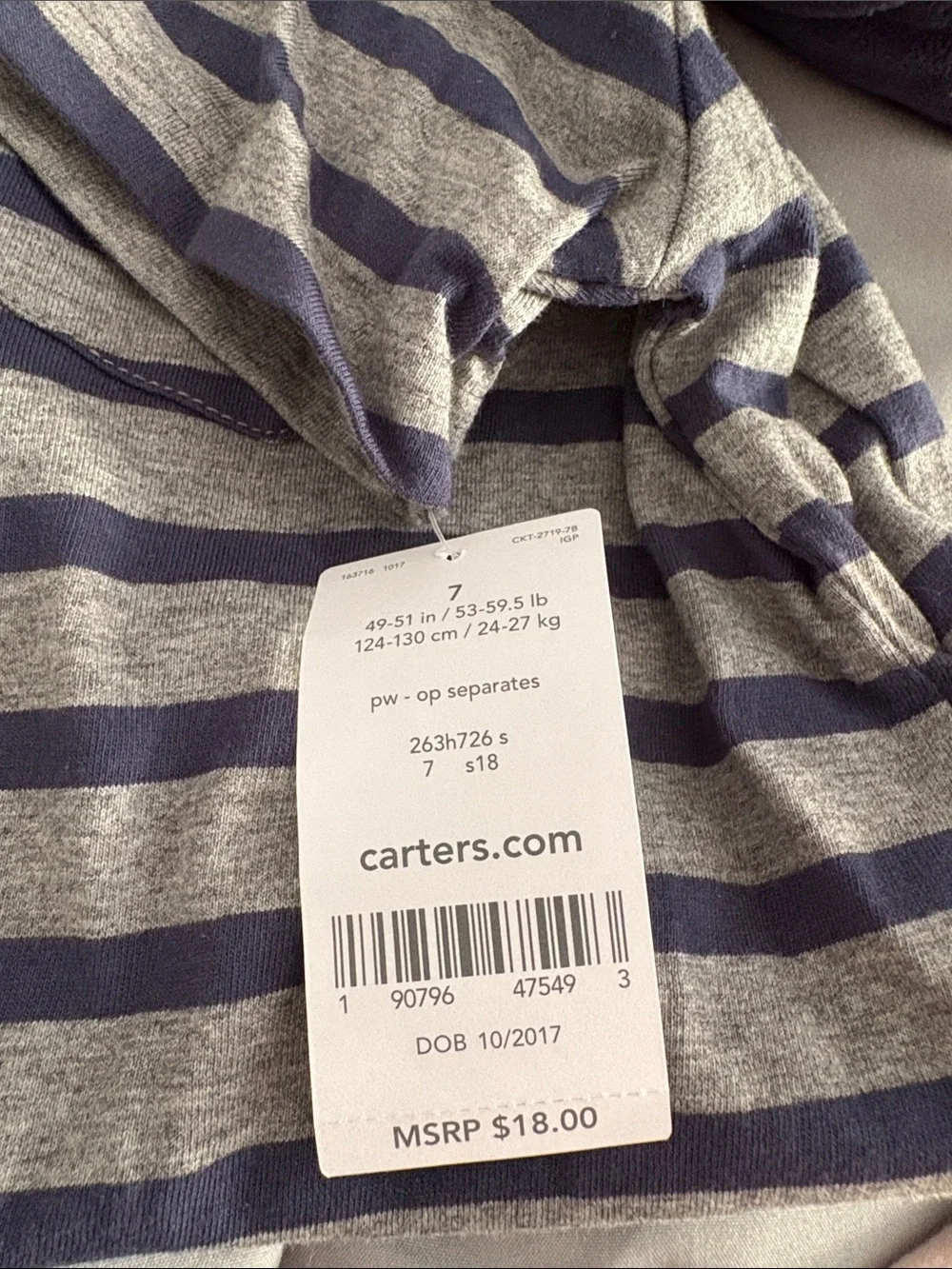 Carter's Gray & Navy Striped Top with Navy Jogger Fleece Sweatpants
